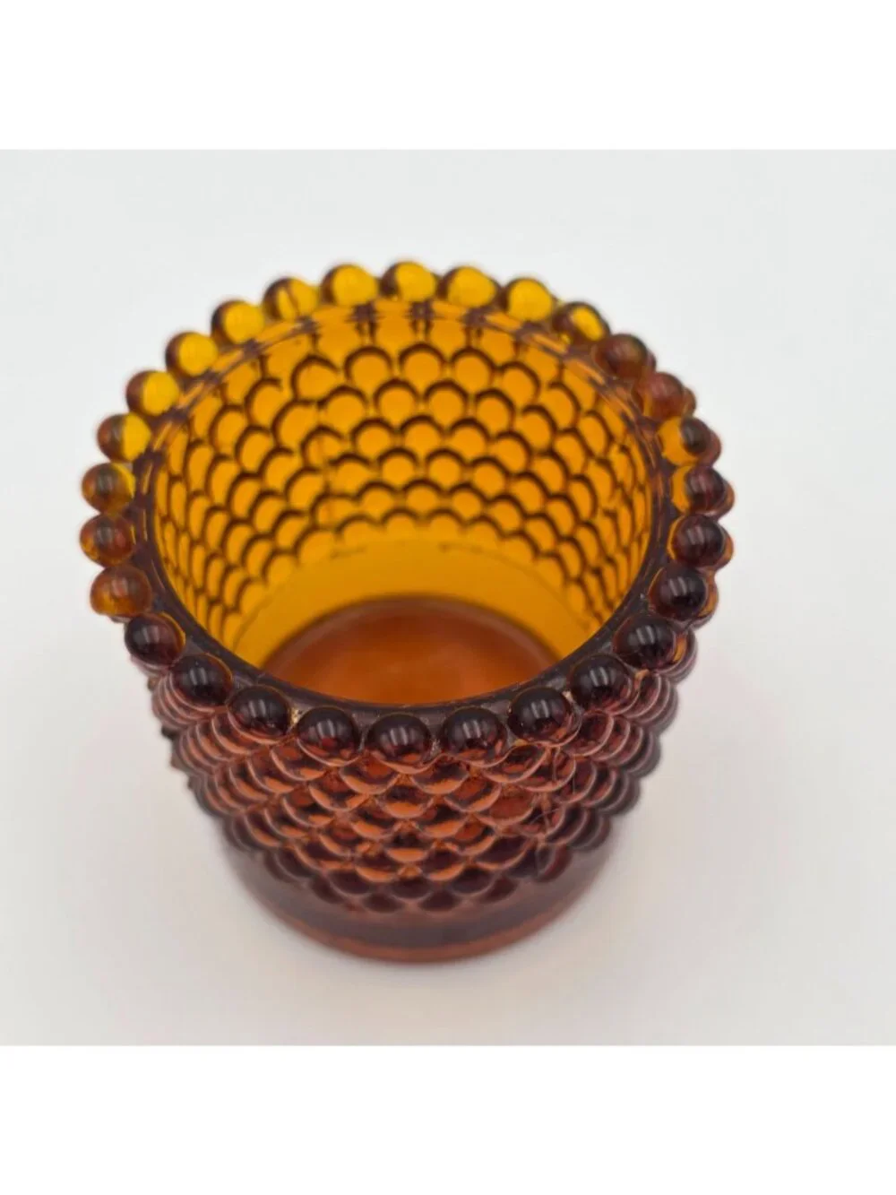 Amber Hobnail Glass Votive Candle Holder Vintage Retro Decor UV Reactive